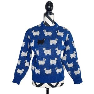Vintage Black Iconic Black Sheep Princess Diana British Pure Wool Sz S Sweater